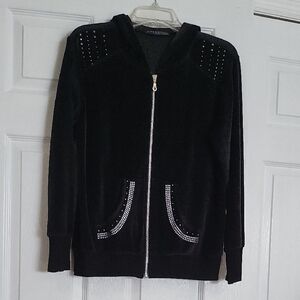Chic Black Women's Hoody Jacket with Studded Details. Velvet,NWT